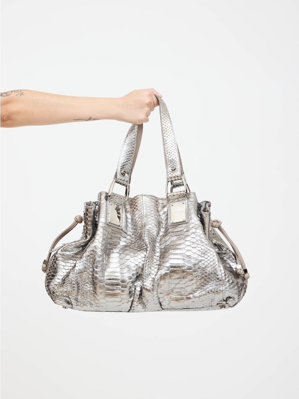 Michael Kors Dottie Limited Edition Metallic Silver Python Leather Bucket Bag